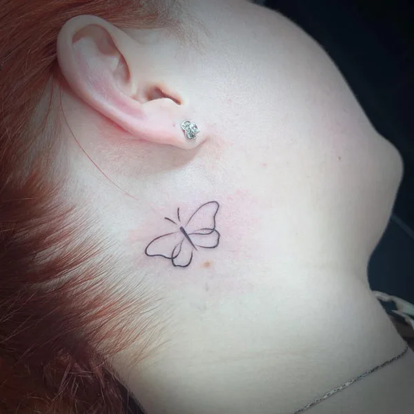Butterfly Neck Fine Line Tattoo