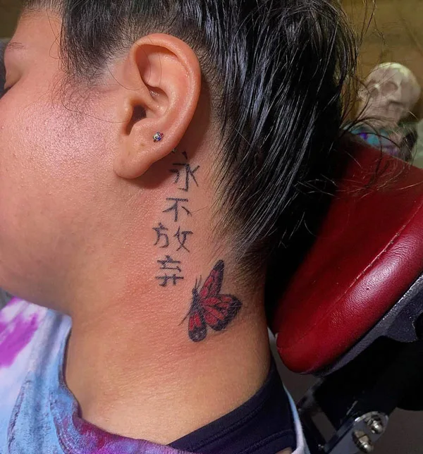 Butterfly Side Neck Tattoo 1