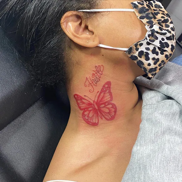 Butterfly Side Neck Tattoo 2