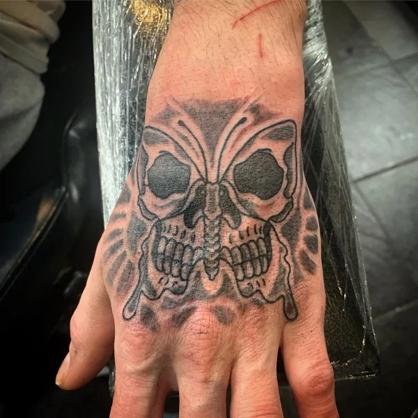 Butterfly Skull Tattoo on Hand 2