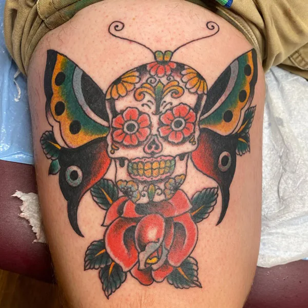 Butterfly Sugar Skull Tattoo 1