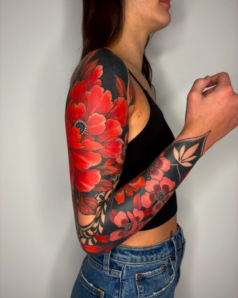 Butterfly and botanical sleeve tattoo ideas for women