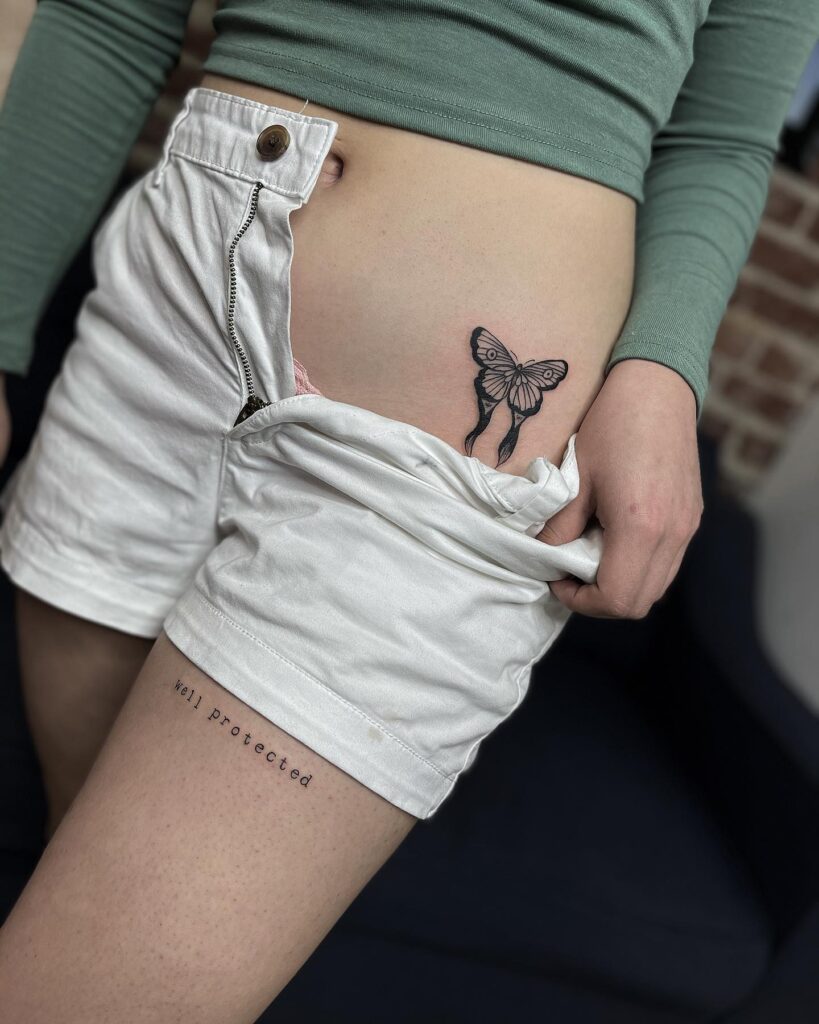 Butterfly Swallowtail Tattoo on the Hip: Winged Whimsy, a Playful Flight of Nature
