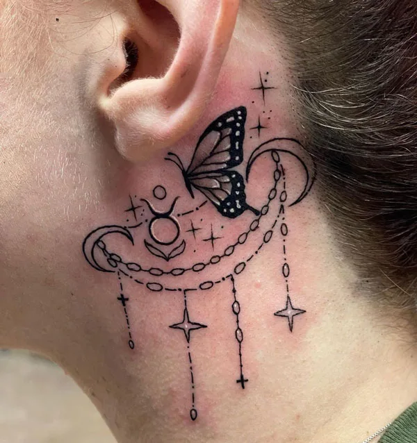 Butterfly tattoo behind ear 100