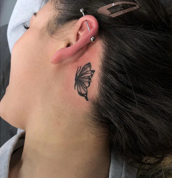 Butterfly tattoo behind ear 11