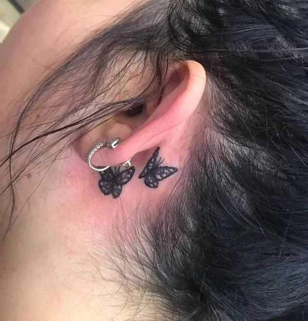 Butterfly tattoo behind ear 12