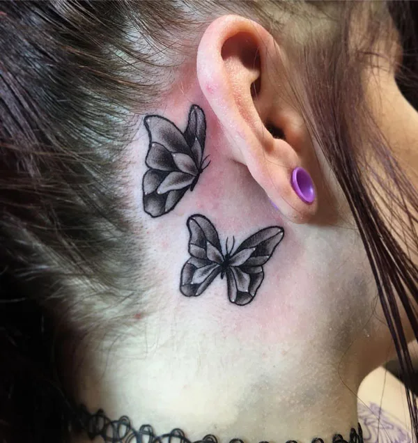 Butterfly tattoo behind ear 13