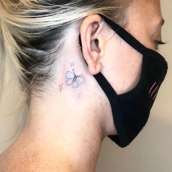 Butterfly tattoo behind ear 19