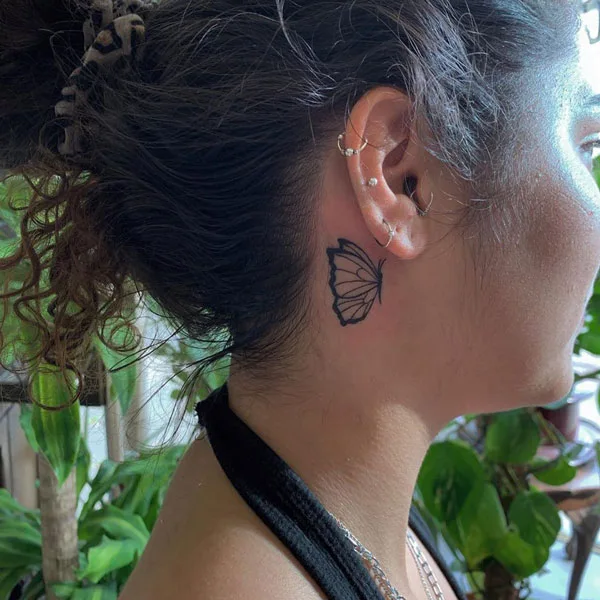 Butterfly tattoo behind ear 2