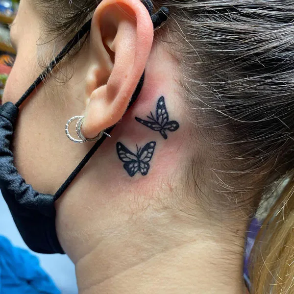 Butterfly tattoo behind ear 25