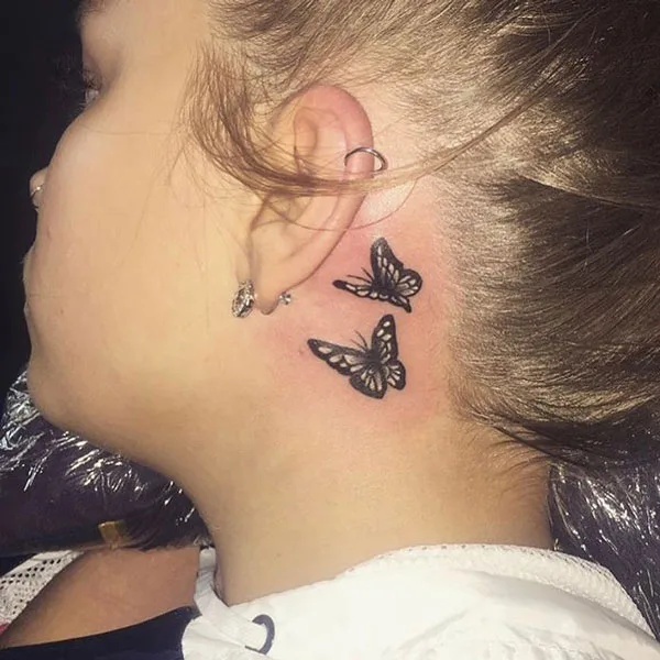 Butterfly tattoo behind ear 3