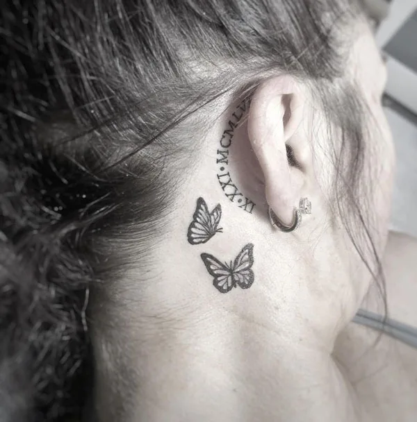 Butterfly tattoo behind ear 30