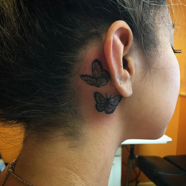 Butterfly tattoo behind ear 43