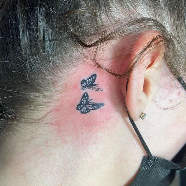 Butterfly tattoo behind ear 49