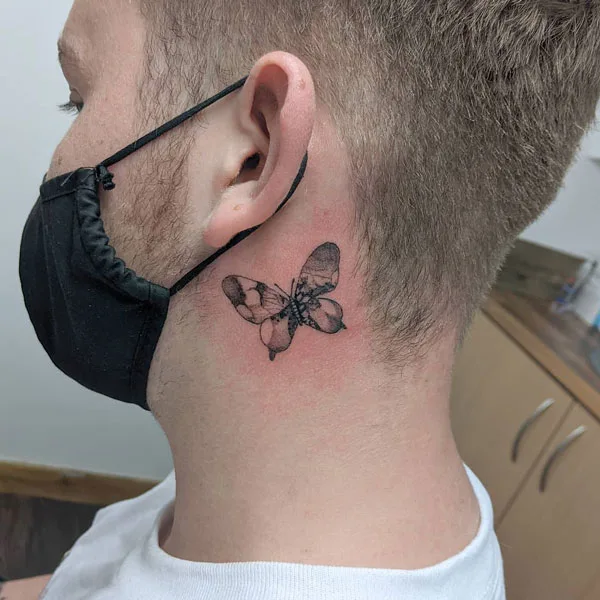 Butterfly tattoo behind ear 52