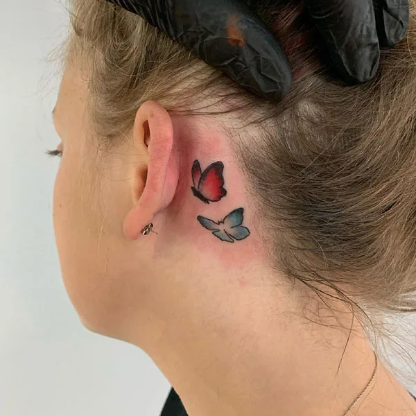 Butterfly tattoo behind ear 53