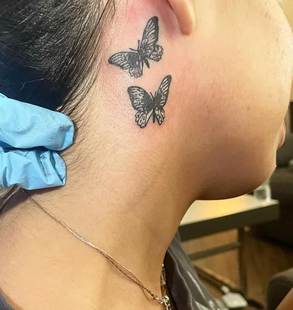 Butterfly tattoo behind ear 59