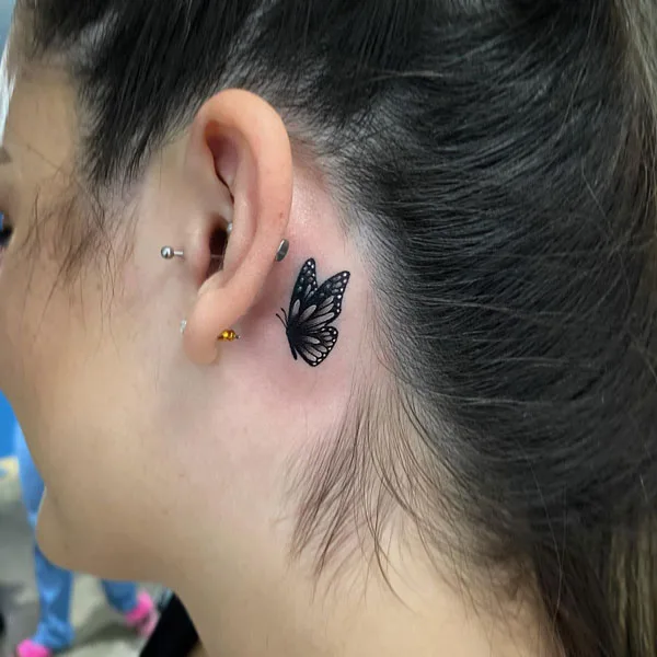 Butterfly tattoo behind ear 75