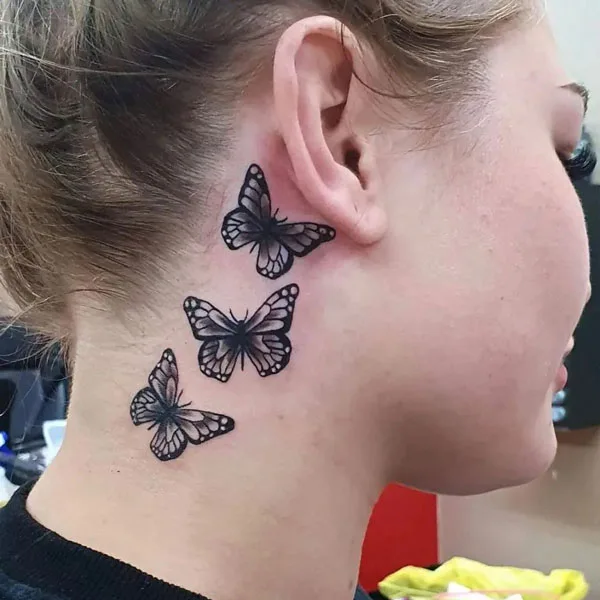 Butterfly tattoo behind ear 77