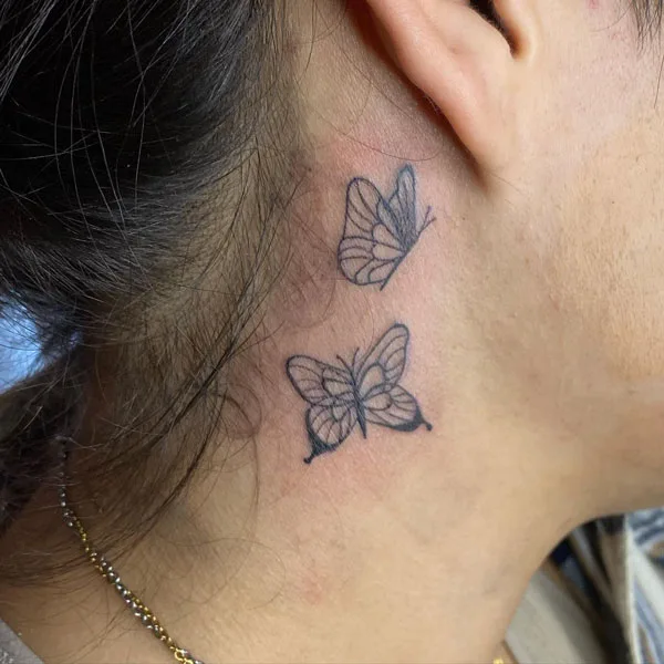 Butterfly tattoo behind ear 79