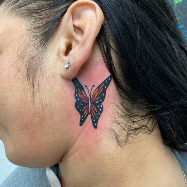 Butterfly tattoo behind ear 8