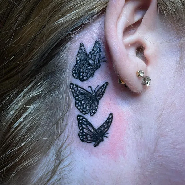 Butterfly tattoo behind ear 86