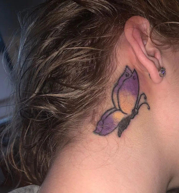 Butterfly tattoo behind ear 9