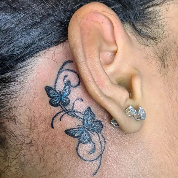 Butterfly tattoo behind ear 97