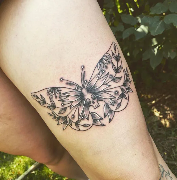 Butterfly thigh tattoo 25