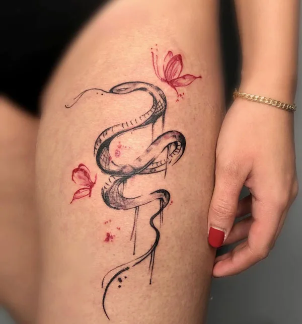 Butterfly thigh tattoo 29