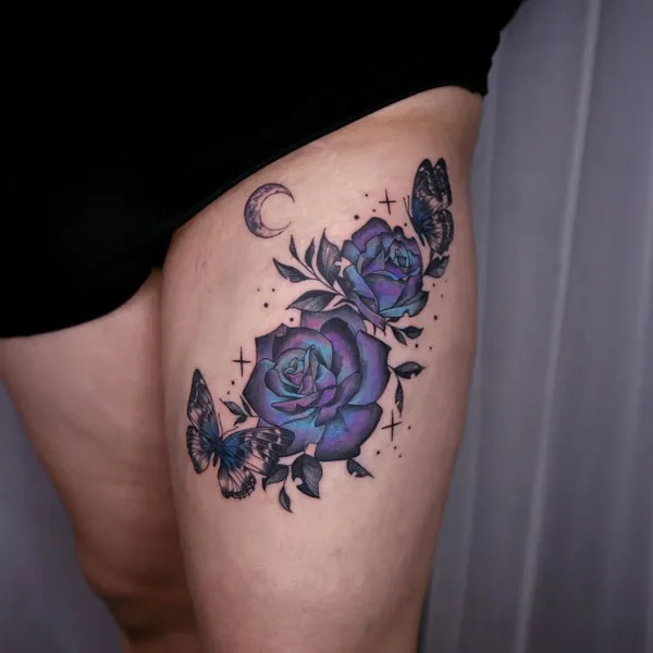 Butterfly thigh tattoo 37