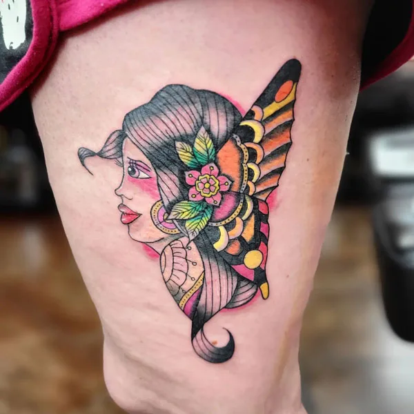Butterfly thigh tattoo 46