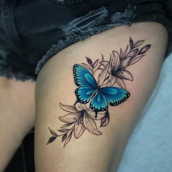Butterfly thigh tattoo 54