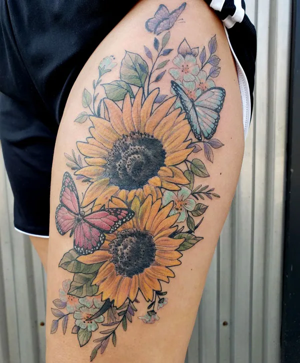 Butterfly thigh tattoo 58