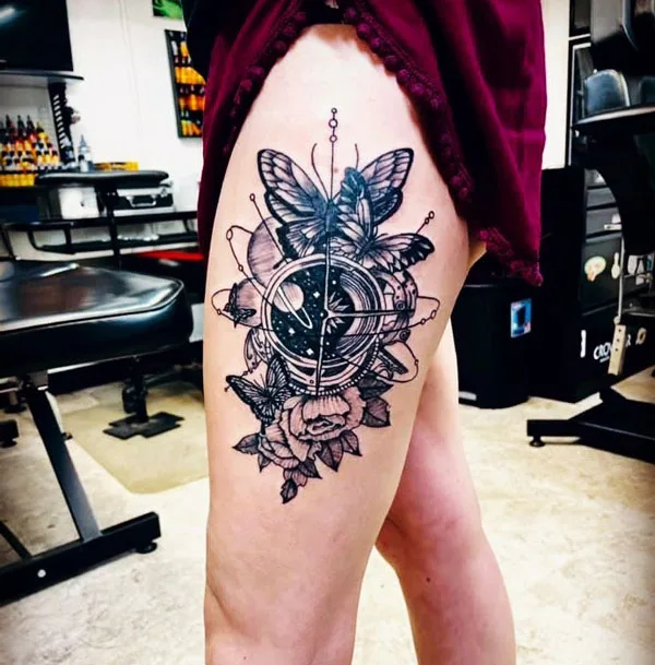 Butterfly thigh tattoo 60