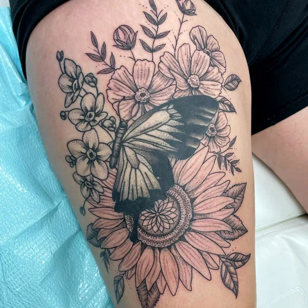 Butterfly thigh tattoo 67