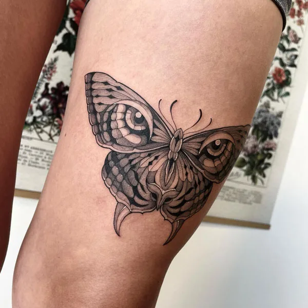 Butterfly thigh tattoo 73