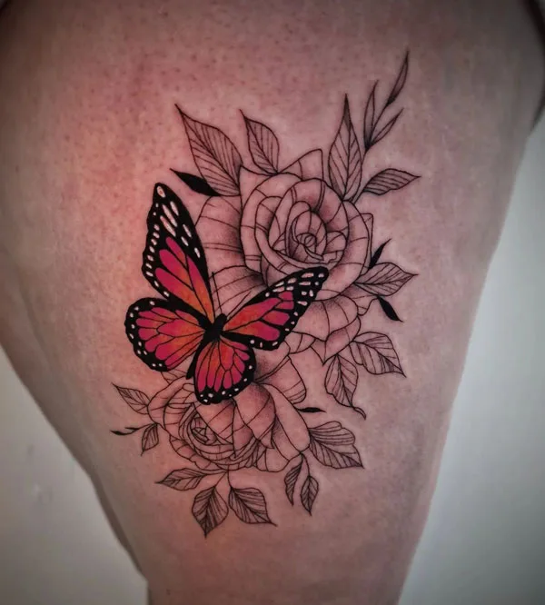 Butterfly thigh tattoo 77