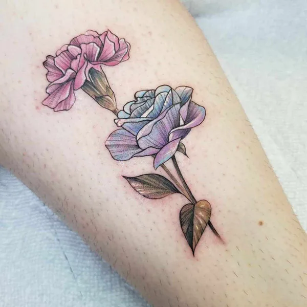 Carnation and Rose Tattoo 1