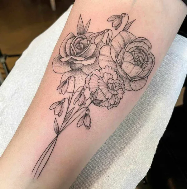 Carnation and Rose Tattoo 2