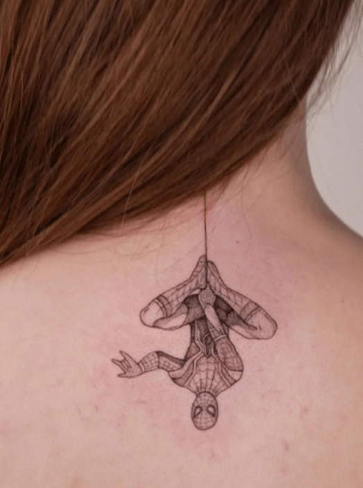 Cartoon Character Tattoo Design on the Back of the Neck