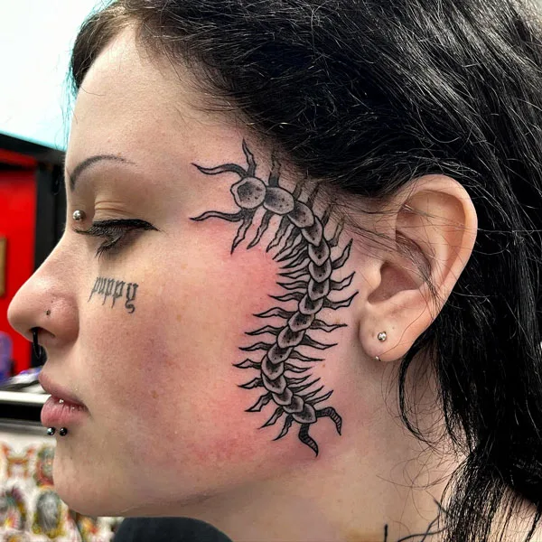 Centipede Face Tattoo
