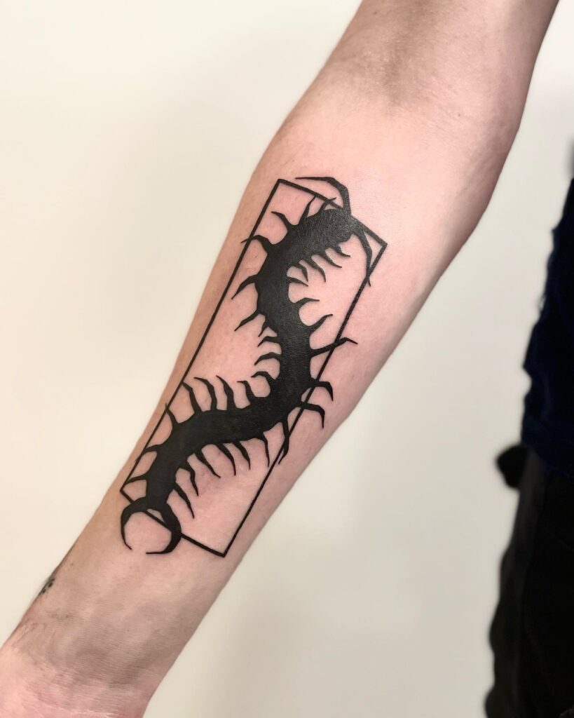 Centipede dark unisex ghoul tattoo design for hand