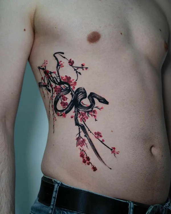 Cherry Blossom Rib Tattoo