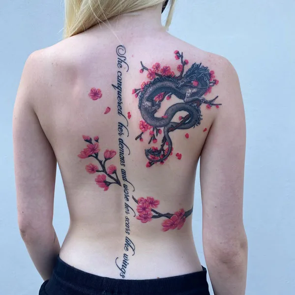 Cherry blossom Japanese dragon tattoo 1