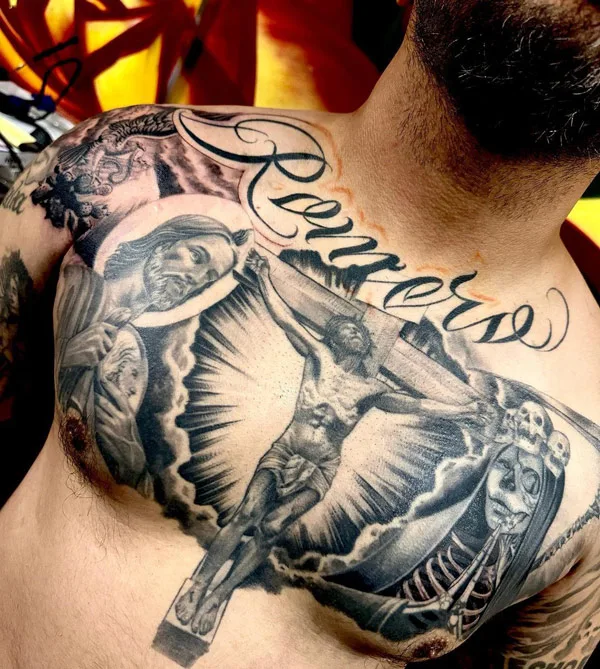 Chicano Chest Tattoo 1
