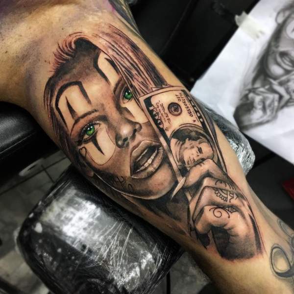 Chicano Dollar Sign Tattoo 2
