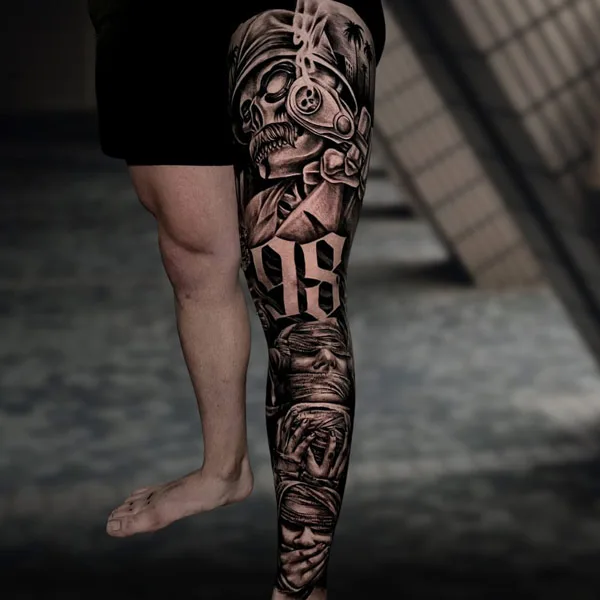 Chicano Leg Sleeve Tattoo 2