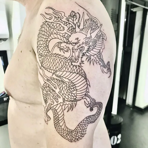 Chinese dragon fine line tattoo