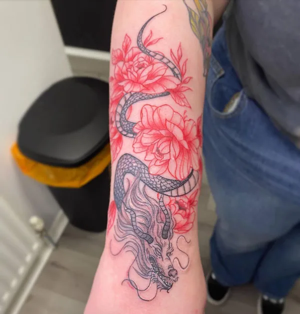 Chinese dragon floral tattoo